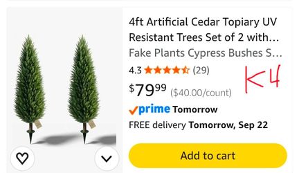 4ft Artificial Cedar Topiary Trees, Set of 2- $50