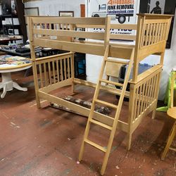 Brown Wooden Twin Bunk Bed w/Ladder & Slats $150