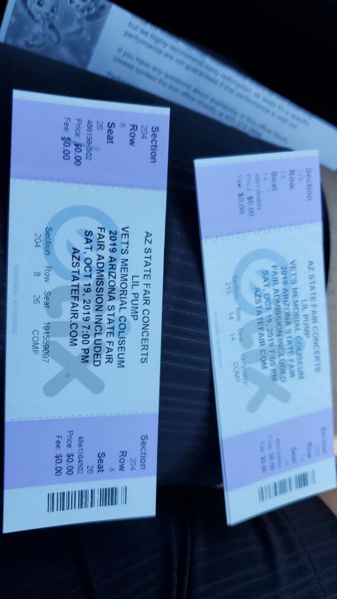 4 tickets for today's concert at the fair