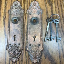 Antique Door Handle Cover Face Plate Cast Iron Vintage Hardware Primitive Estate