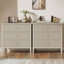 Cream Fluted 3 Drawer Dresser / Nightstand Set ( Pair of 2)