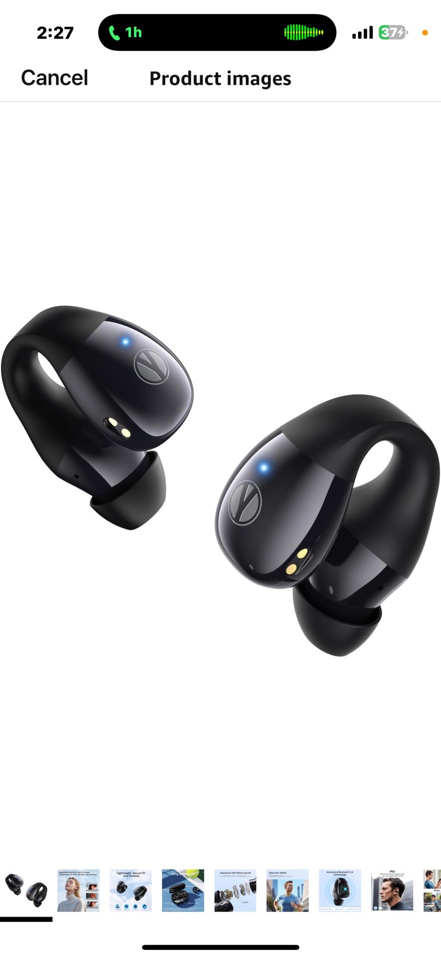 Clip on Earbuds, Open Ear Headphones Wireless Bluetooth 5.4 with Mic, Open Ear Earbuds with Charging Case LED Display, 44H Play, IP54 Waterproof, Ligh