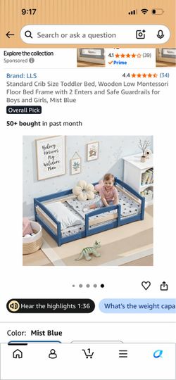 Floor Toddler Bed Frame Mist Blue