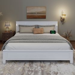 Myra King Size Bed with Tall-Panel LED Headboard and USB Charging Station
