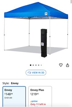 E-Z UP Envoy Outdoor Canopy Pop Up Tent, 10' x 10', Roller Bag, 4-Piece Spike Set, Recreational Grade, Royal Blue Top 