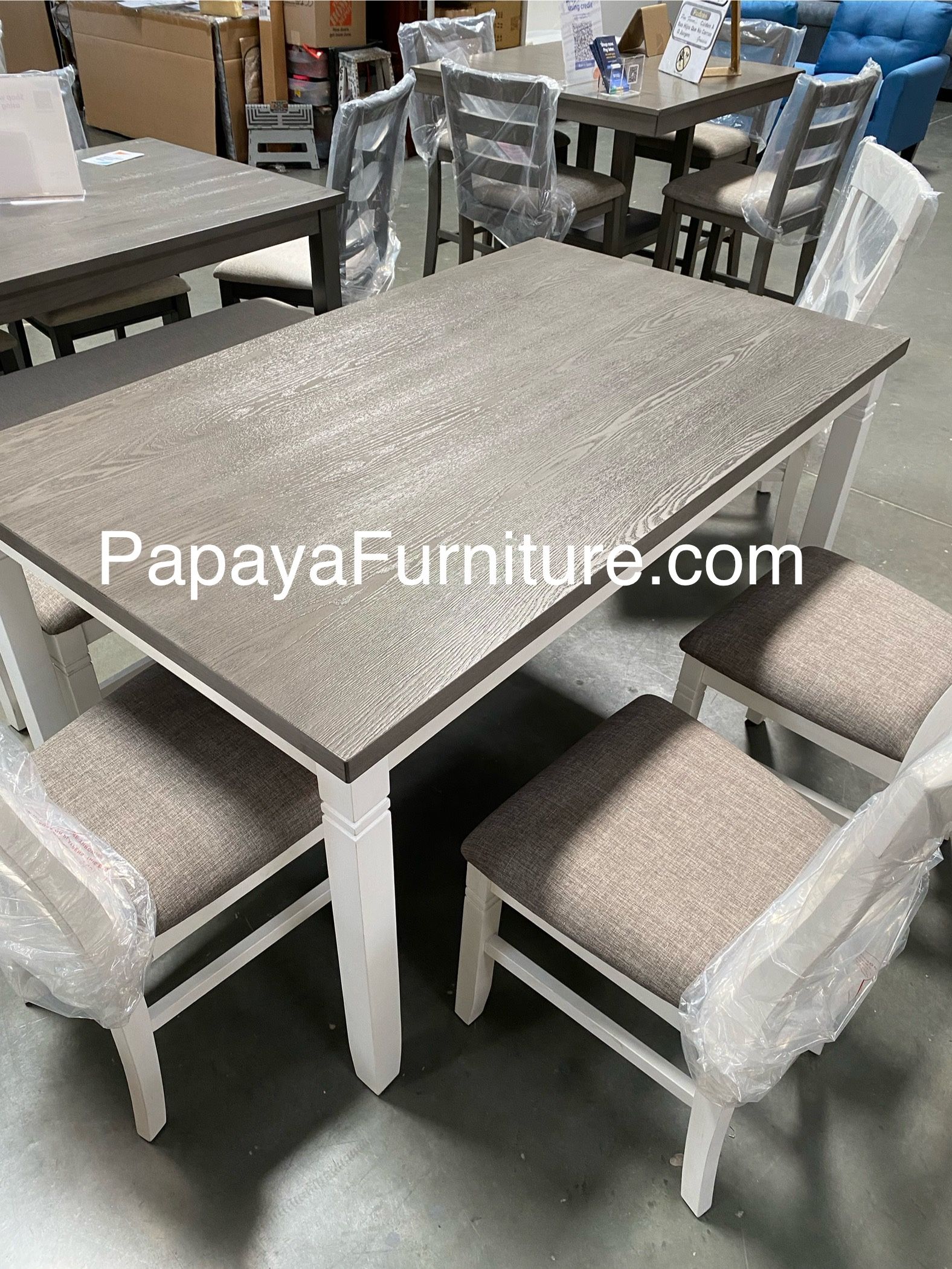 New! 6pcs White Rustic Dining Set, Dinette Set, Kitchen Table And Chairs, Table, Chairs, Bench, Casual Dining Set, Rectangular Dining Table, Dining Ro