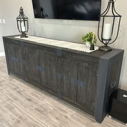 Solid Wood And Steel TV Entertainment Credenza Console With Storage 