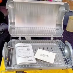 NEW George Foreman Portable Bbq Grill All Stainless Beautiful And Thick. Very Nice Grill Propane Smaller Hreen Canoster Or Adapter To Hose And Use The