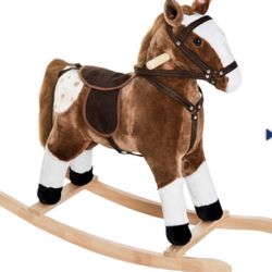 Qaba 54-0003 Kid's Plush Toy Rocking Horse Pony - Brown, 31"x11"x27"