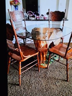 Lion table 4 chairs glass table perfect table carved out of one piece of wood