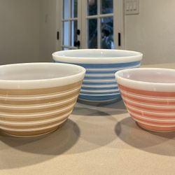 Mid Century Pyrex 401 402 & 403 Striped Bowls