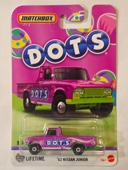 MATCHBOX # 1 OF 6 . DOTS CANDY SERIES . 1962 NISSAN JUNIOR PICKUP MINI TRUCK .