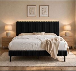 Full Upholstered Bed Frame, Adjustable Headboard, Black
Velvet & metal frame, easy assembly, no box spring needed, vertical channel tufted black desig