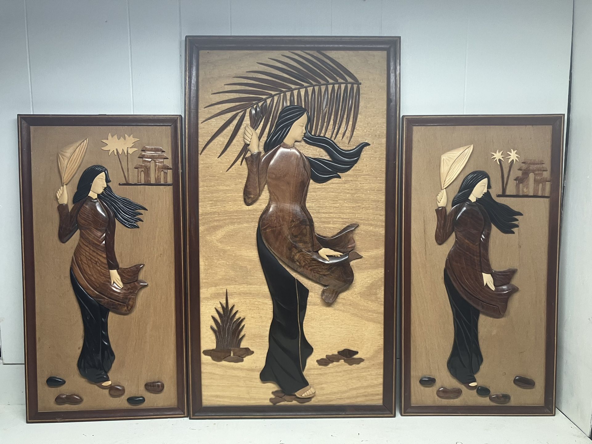 Vintage hand-carved Teak Triptych