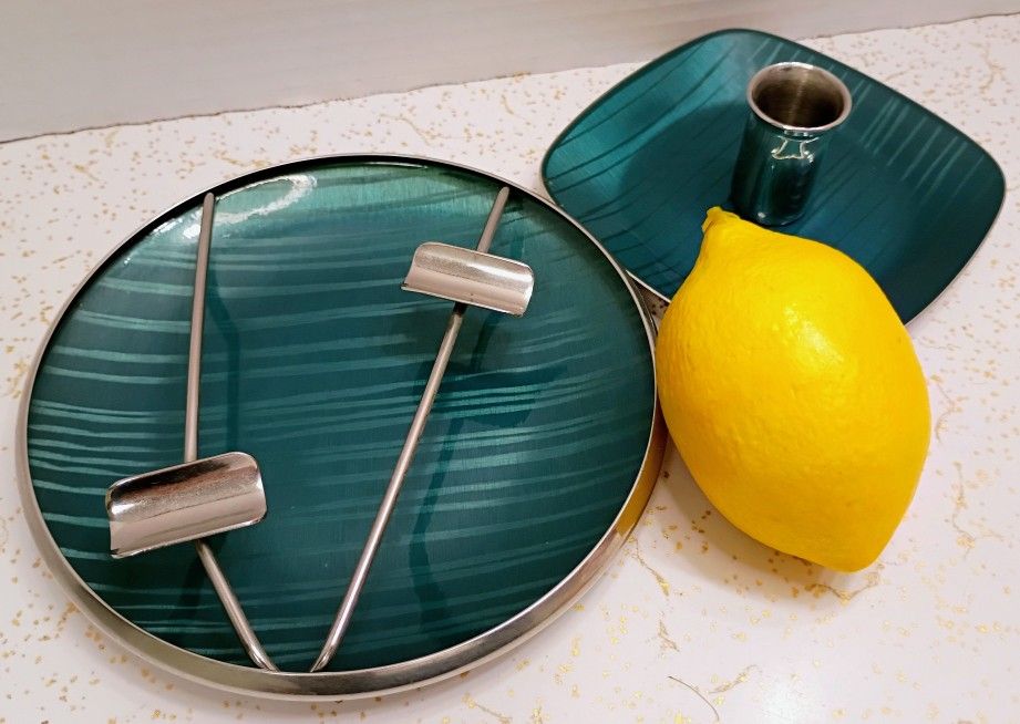 Mid Century Modern Vintage Grete Prytz Kittelsen Enameled Ashtray by Catherineholm + Candle Holder