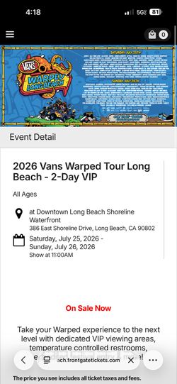 Warped Tour 2 Day VIP Ticket