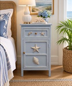 Coastal blue Nautical Nightstand with shell accents Custom painted