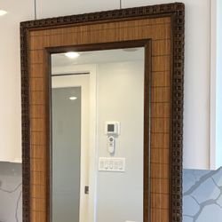 1960’s Bamboo Woven Framed Mirror 24” X 36”
