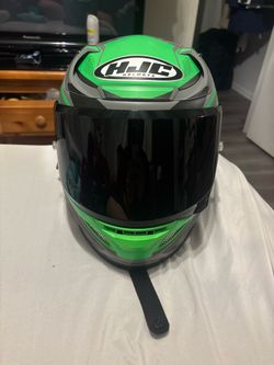 Hjc green and grey bikers helmet