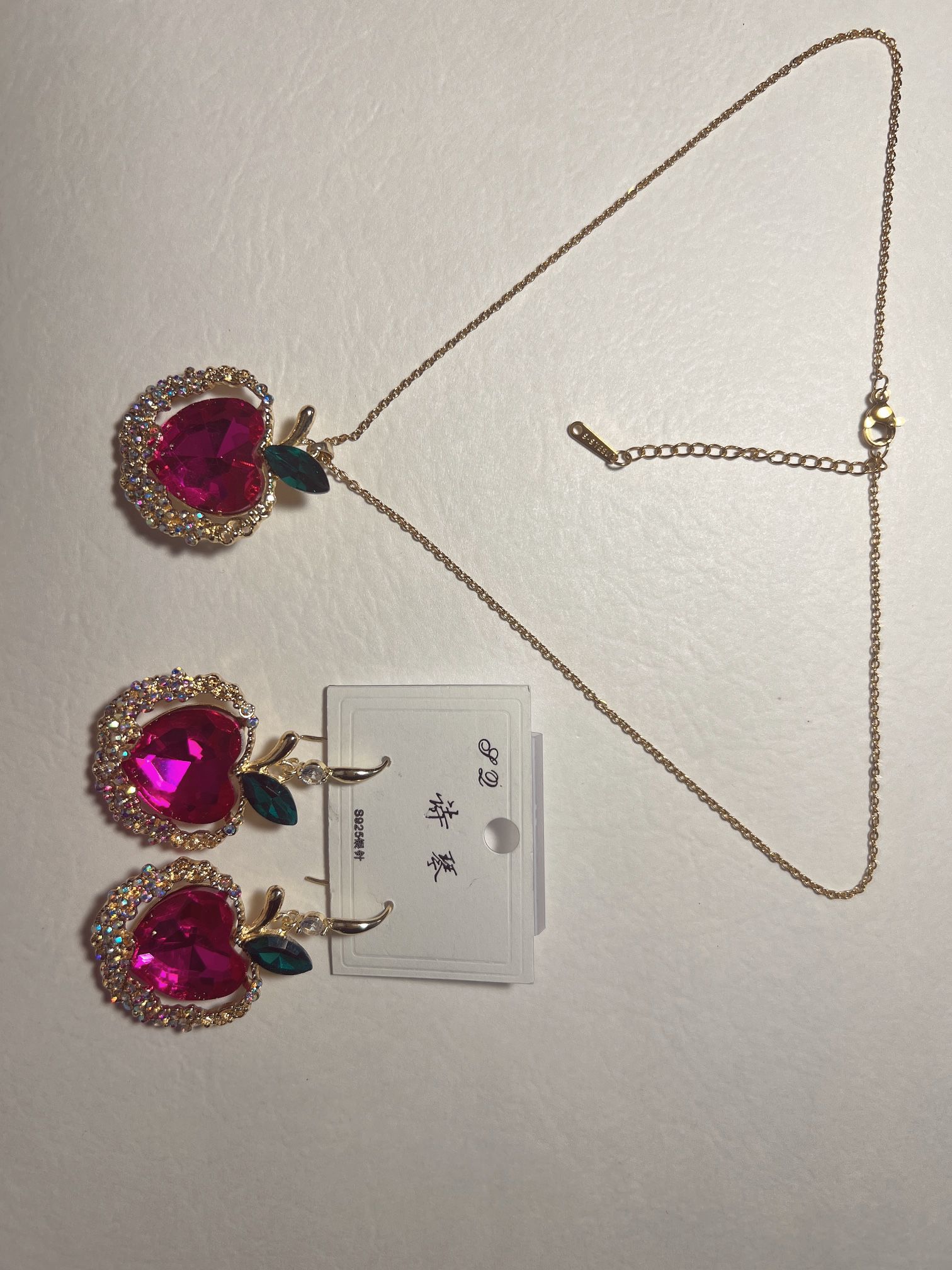 Stainless Steel Zircon gemstone Rose red Apple Design Jewelry Set
