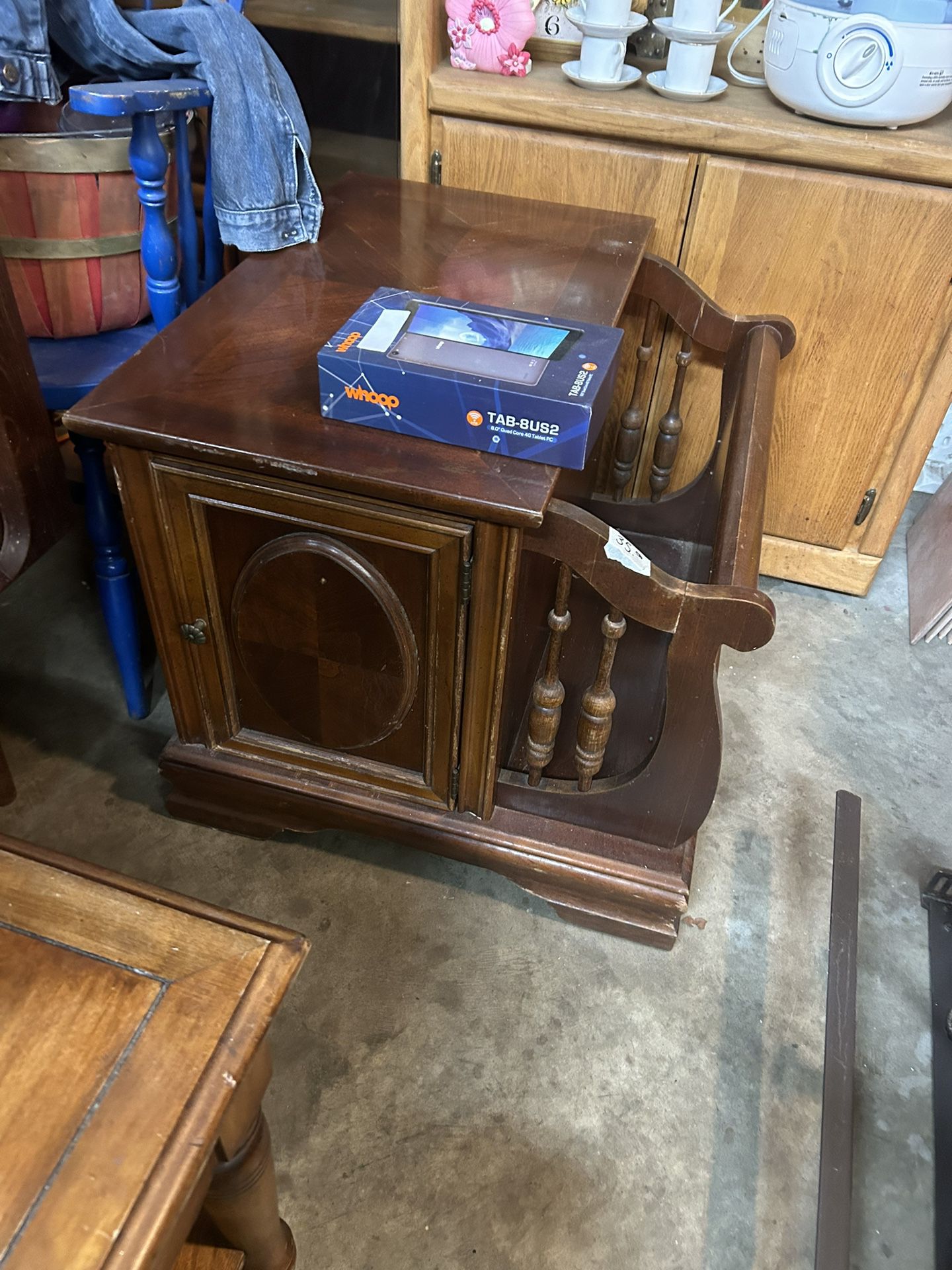 Vintage Solid Wood End Table With Magazine Holder