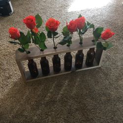 Stained Wood Rustic Flower Holder Centerpiece