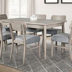 Brand New Grey Mid-Century Modern Style 7pc Dining Table Set 