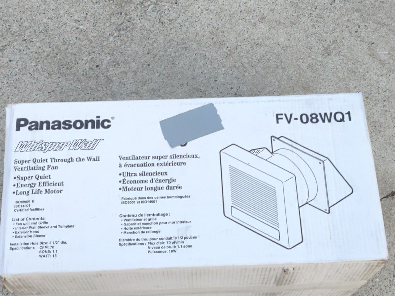 Panasonic WisperWall Through Wall Ventilation Exhaust Fan NEW FV-08WQ1
