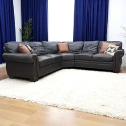 Abbyson Living Leather Adeline 3pc Sectional Sofa with Matching Ottoman