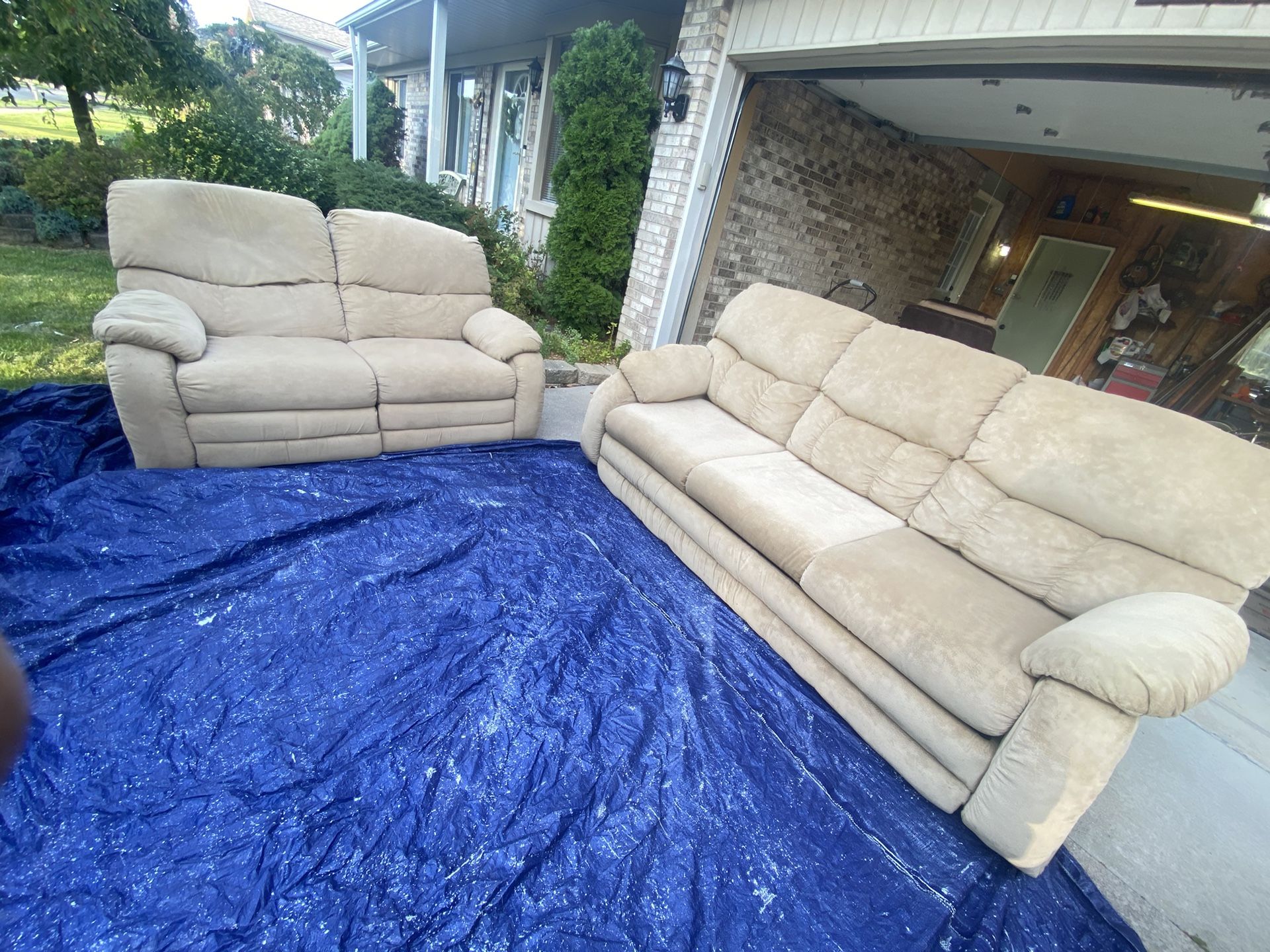 Tan Couch Loveseat Set W Pull Out Bed And Recliner