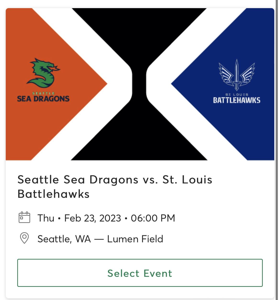 Seattle Sea Dragons vs St. Louis Battlehawks
