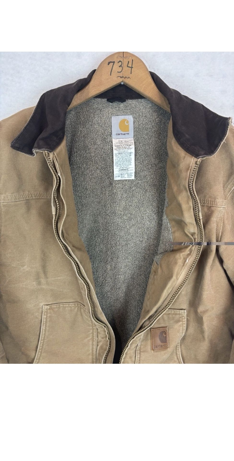 Carhartt C61 CML Mens Canvas Sherpa Lined Sandstone Ridge Work Jacket Size M