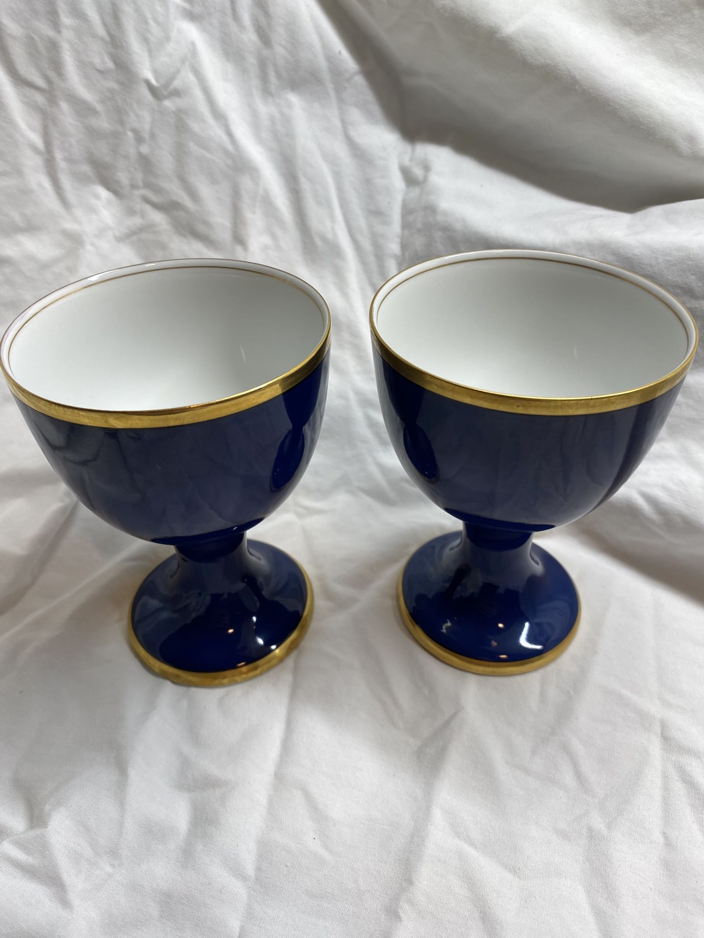Vintage Fitz and Floyd Porcelain Cerulean Blue “Renaissance” Set of 2 Goblets