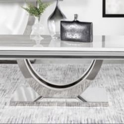 Brand New Chrome Coffee Table with White Marble Top 