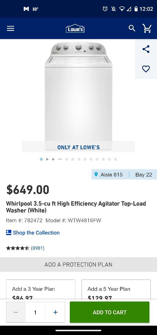 New scratch and dent model 3.5 cu. ft. Top Load Washer with the Deep Water Wash Option