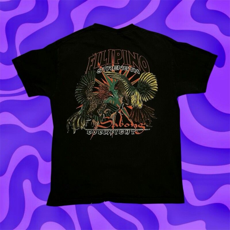 Vintage Y2K Filipino Strength Sabong Cockfight Shirt Large Black