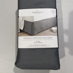 Gray Wrinkle-Resistant Cotton Bed Skirt (Full) - Threshold™: Pleated Sateen, 215 Thread Count, 15" Drop