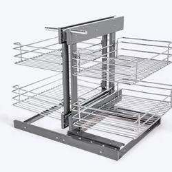 NewAge Products Home Cabinet Magic Corner 24.5” 1 Tier Under-shelf Metal Soft Close Pull-out Sliding Basket Kit