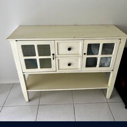 Wood Console Table With Drawers And Cabinets 
