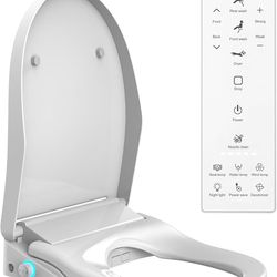 Electric Bidet Toilet Seat Round - Heated Seat, Instant Warm Water & 4 Cleaning Modes | Easy Install with Remote & Side Controls | Night Light Comfort