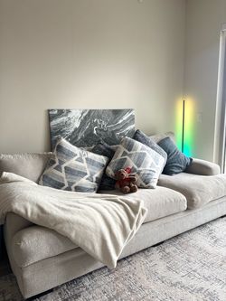 Cloud Gray Deep-Seat Sofa – Modern Minimalist Low-Profile Couch | Light Gray Fabric