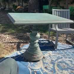 Antique Wood Table With Copper Sculpted Foot
