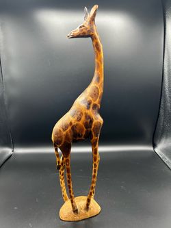 Hand-carved wooden giraffe figurine from Kenya