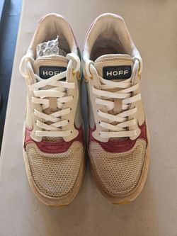 HOFF Men's Low Top Lace-Up Athletic Sneakers Colorblock Beige/White/Burgundy
