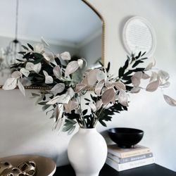 4 Extra tall velvety soft artifical Eucalyptus leaf stems icy blue