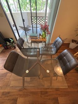 Glass Top Dining Table with 4 Chairs