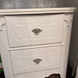 white bed-side table with two drawers