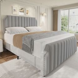 Gray Velvet CuisinSmart 50. 2 Tall Queen/ Size Bed Frame. No Box Spring Needed. New In Original Box. 