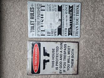 Bathroom and door signs. $10 each.