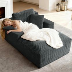 68'' CHAISE LOUNGE CHAIR INDOOR, CORDUROY UPHOLSTERED BONELESS SOFA BED